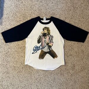 Vintage Y2K Anvil White & Navy Raglan Rod Stewart Graphic Band Tee Size Medium